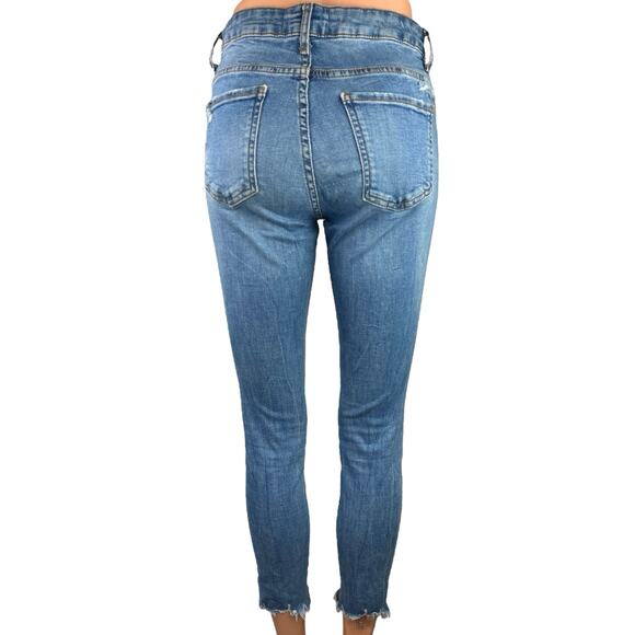 Zara Woman Blue Medium Wash Distressed Raw Hem High Rise Skinny Denim Jeans Sz 6 - Picture 3 of 5